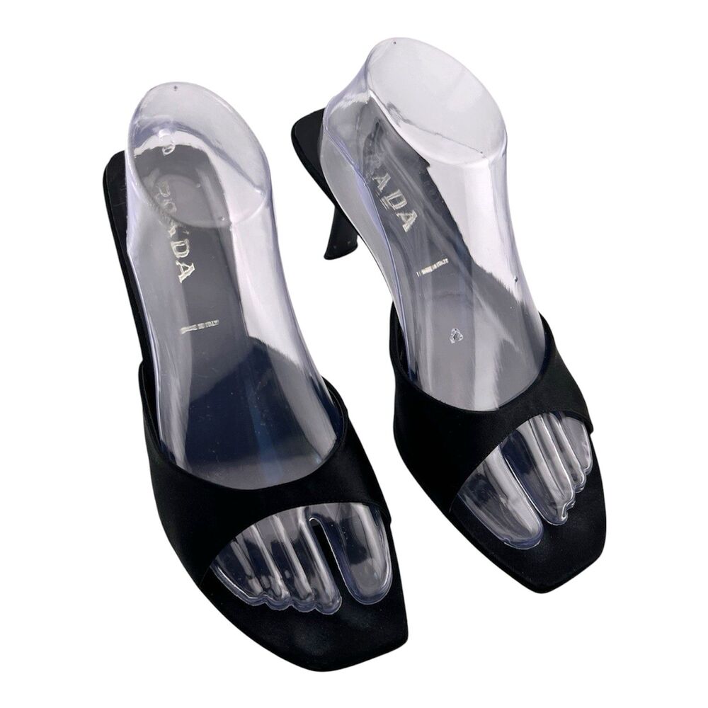 PRADA Vintage Tilted Heel Sandals Black Satin EU: 40 US: 10 Sandal Unique Find - Picture 3 of 11